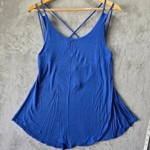 American Dream Women Blue Strappy Criss Cross Back Flowy Tank Top Large